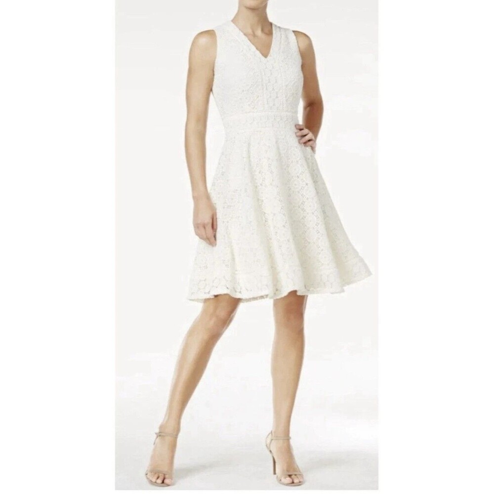 Charter Club Ivory Lace Overlay Dress Fully Lined Sleeveless Classic Size Medium